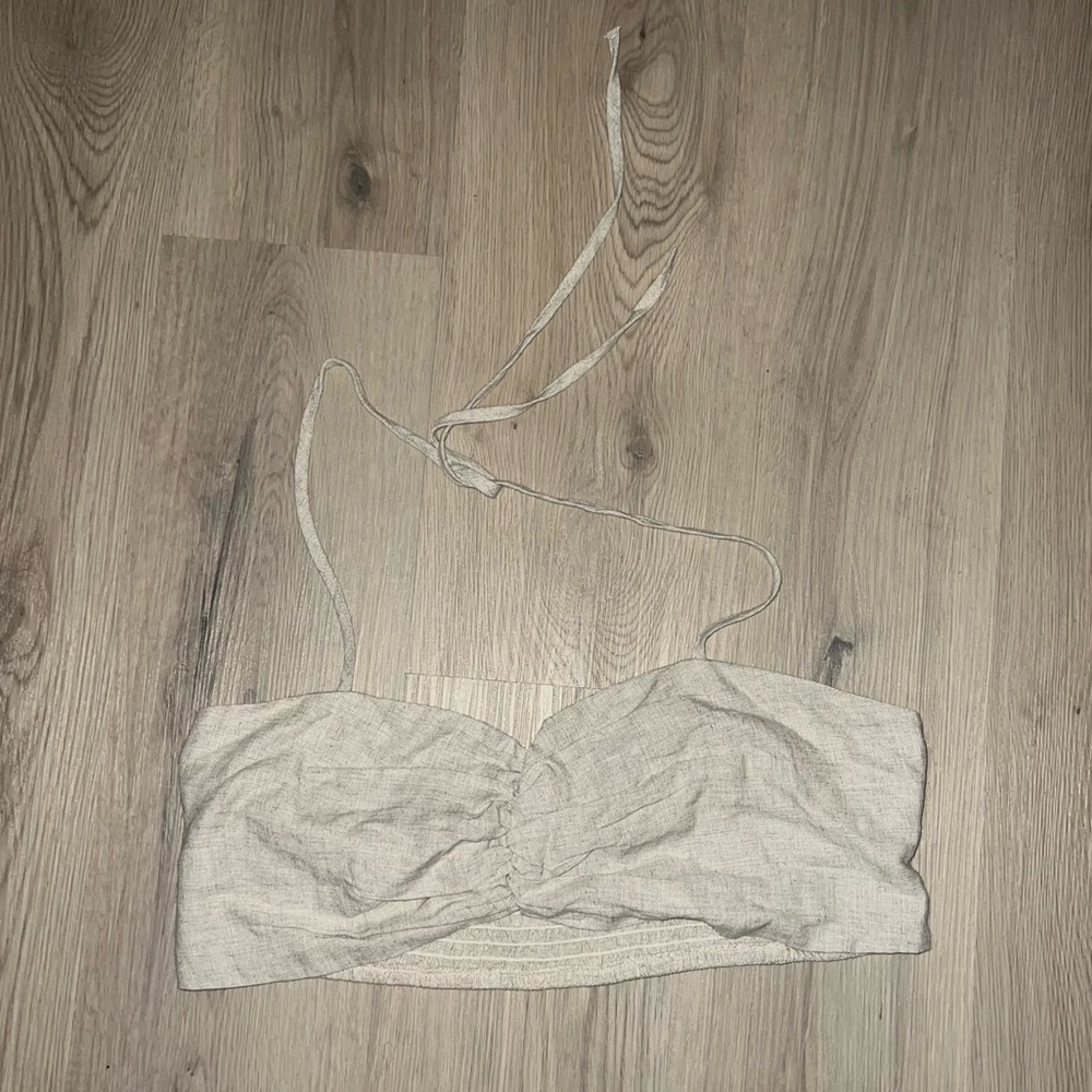 ASOS DESIGN Linen-Look Beach Crop Top – Natural – Size 14